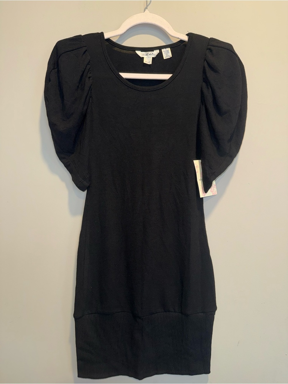 NWT Derek Heart Black Puff Sleeve Ribbed Bodycon Mini Dress